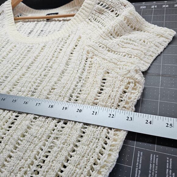 Torrid Open Knit Blouse Women 2X Cream Boho Cottage Coastal Short Sleeve Neutral - Picture 8 of 9